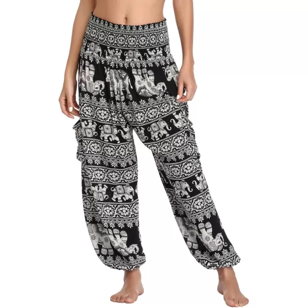 Urban CoCo Womens Smocked Waist Boho Floral Print Harem Yoga Pants 1