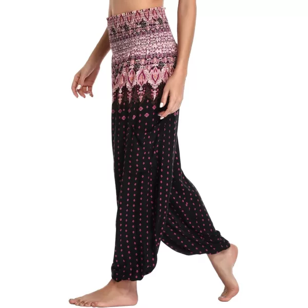 Urban CoCo Womens Smocked Waist Boho Floral Print Harem Yoga Pants 2