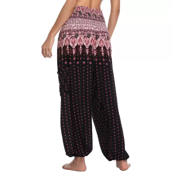 Urban CoCo Womens Smocked Waist Boho Floral Print Harem Yoga Pants 2