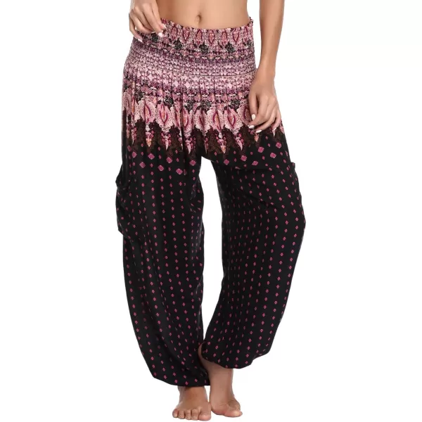 Urban CoCo Womens Smocked Waist Boho Floral Print Harem Yoga Pants 2
