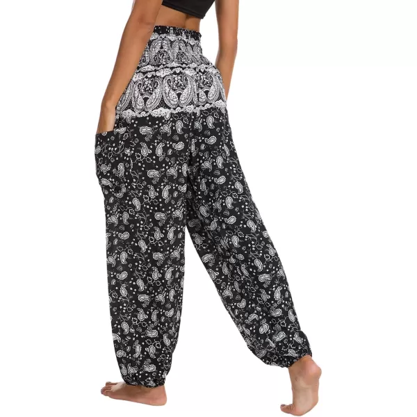 Urban CoCo Womens Smocked Waist Boho Floral Print Harem Yoga Pants 3