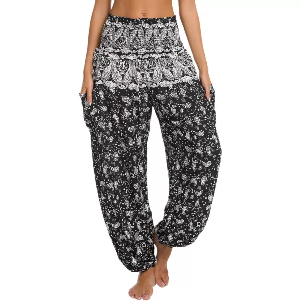 Urban CoCo Womens Smocked Waist Boho Floral Print Harem Yoga Pants 3