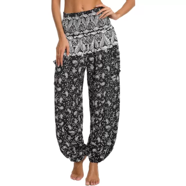 Urban CoCo Womens Smocked Waist Boho Floral Print Harem Yoga Pants 3