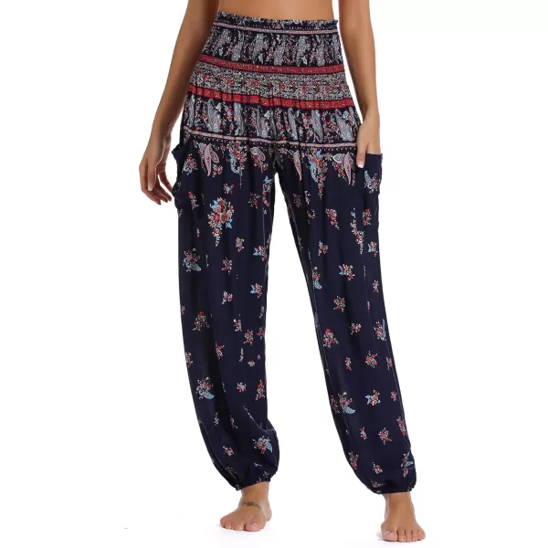 Urban CoCo Womens Smocked Waist Boho Floral Print Harem Yoga Pants 4