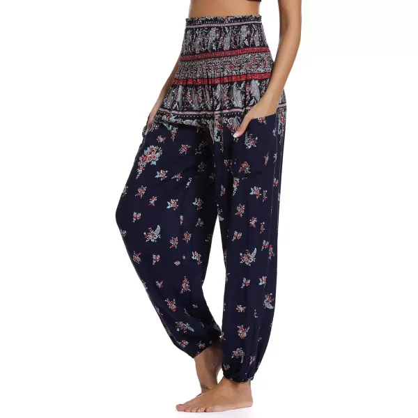Urban CoCo Womens Smocked Waist Boho Floral Print Harem Yoga Pants 4