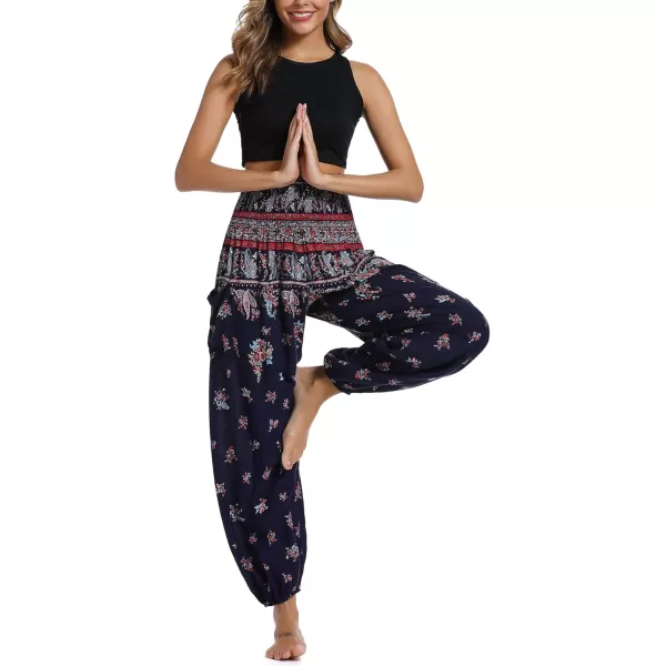Urban CoCo Womens Smocked Waist Boho Floral Print Harem Yoga Pants 4