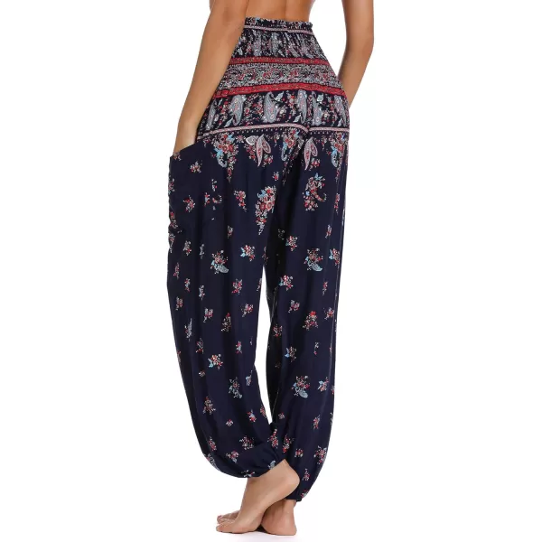 Urban CoCo Womens Smocked Waist Boho Floral Print Harem Yoga Pants 4