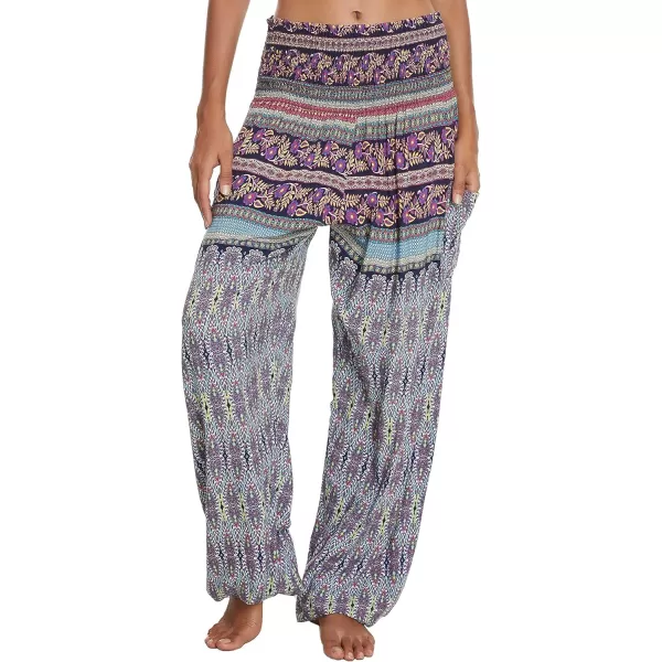 Urban CoCo Womens Smocked Waist Boho Floral Print Harem Yoga Pants 7