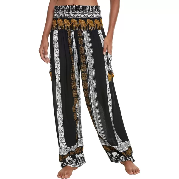 Urban CoCo Womens Smocked Waist Boho Floral Print Harem Yoga Pants 8