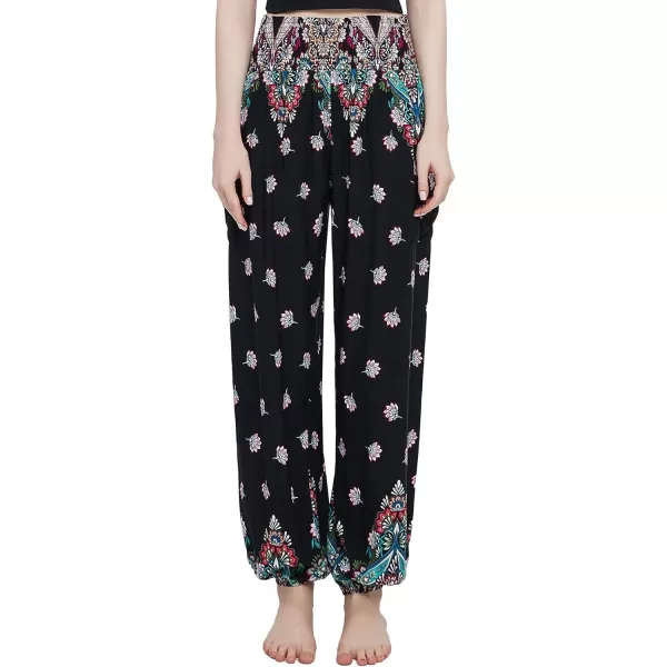 Urban CoCo Womens Smocked Waist Boho Floral Print Harem Yoga Pants9