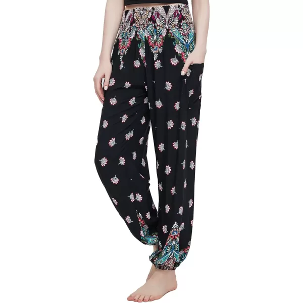 Urban CoCo Womens Smocked Waist Boho Floral Print Harem Yoga Pants9