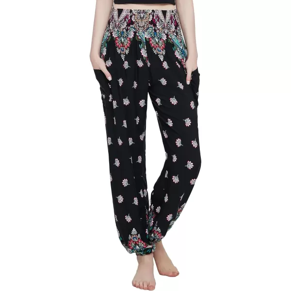 Urban CoCo Womens Smocked Waist Boho Floral Print Harem Yoga Pants9