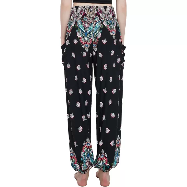 Urban CoCo Womens Smocked Waist Boho Floral Print Harem Yoga Pants9