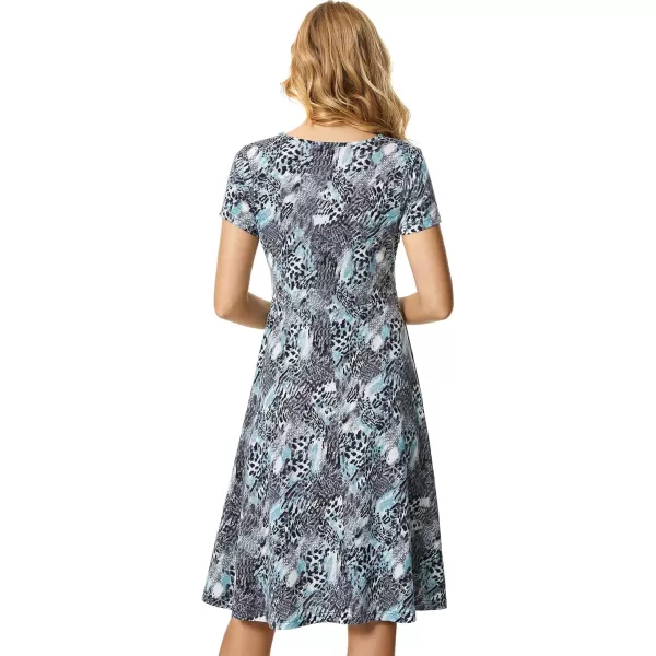 Urban CoCo Womens Vintage Short Sleeve High Waist Flared Midi Casual Summer Dress14
