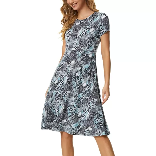 Urban CoCo Womens Vintage Short Sleeve High Waist Flared Midi Casual Summer Dress14
