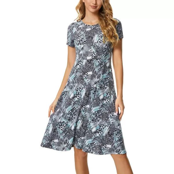 Urban CoCo Womens Vintage Short Sleeve High Waist Flared Midi Casual Summer Dress14