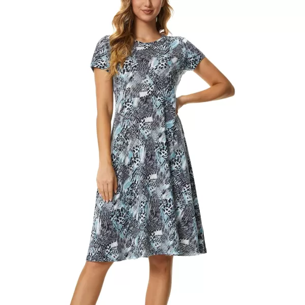 Urban CoCo Womens Vintage Short Sleeve High Waist Flared Midi Casual Summer Dress14