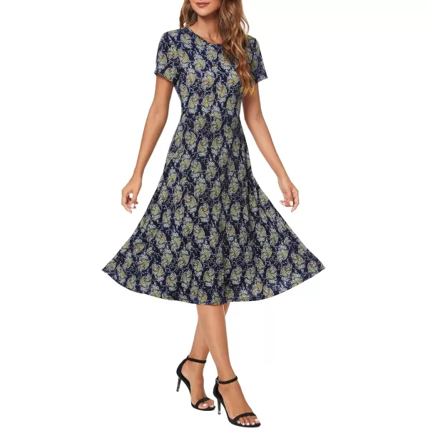 Urban CoCo Womens Vintage Short Sleeve High Waist Flared Midi Casual Summer Dress17