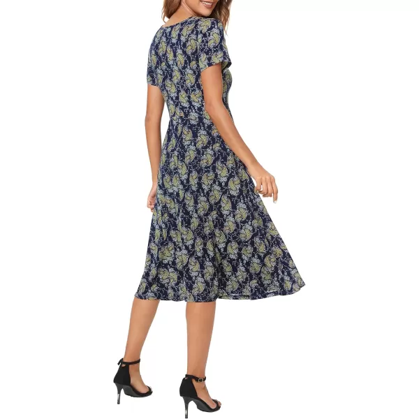 Urban CoCo Womens Vintage Short Sleeve High Waist Flared Midi Casual Summer Dress17