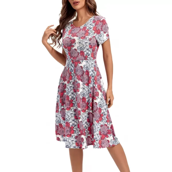 Urban CoCo Womens Vintage Short Sleeve High Waist Flared Midi Casual Summer Dress19