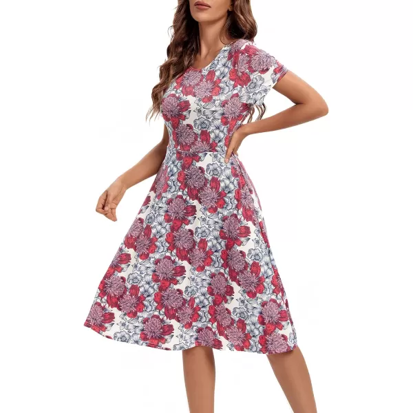 Urban CoCo Womens Vintage Short Sleeve High Waist Flared Midi Casual Summer Dress19