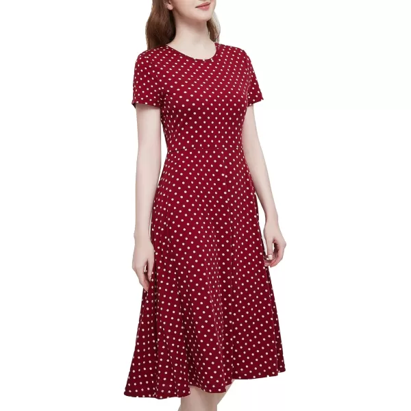 Urban CoCo Womens Vintage Short Sleeve High Waist Flared Midi Casual Summer Dress20