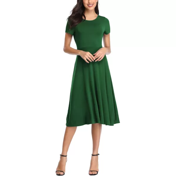 Urban CoCo Womens Vintage Short Sleeve High Waist Flared Midi Casual Summer DressDark Green