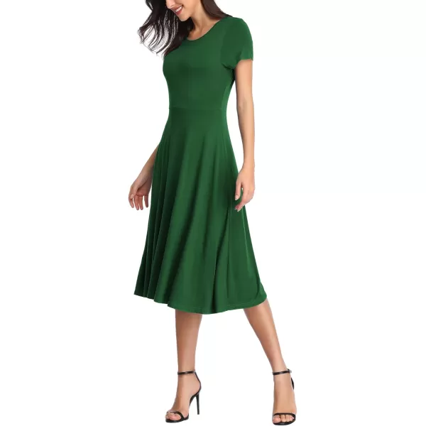 Urban CoCo Womens Vintage Short Sleeve High Waist Flared Midi Casual Summer DressDark Green