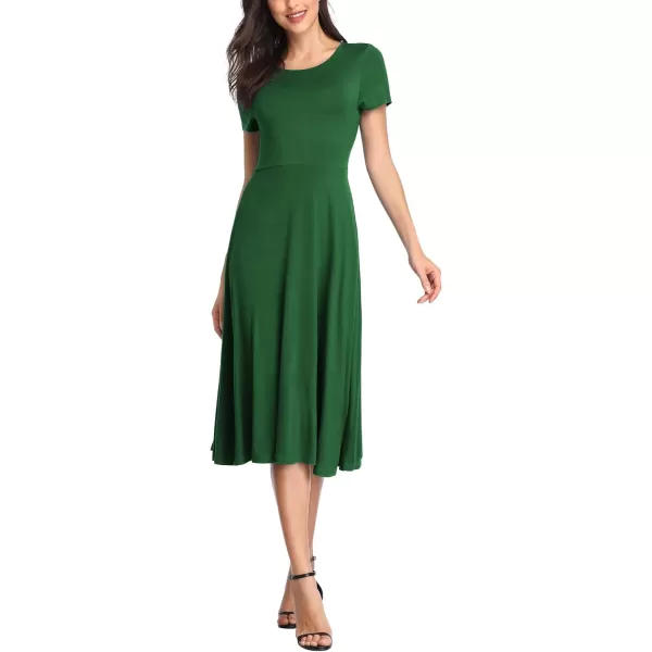 Urban CoCo Womens Vintage Short Sleeve High Waist Flared Midi Casual Summer DressDark Green