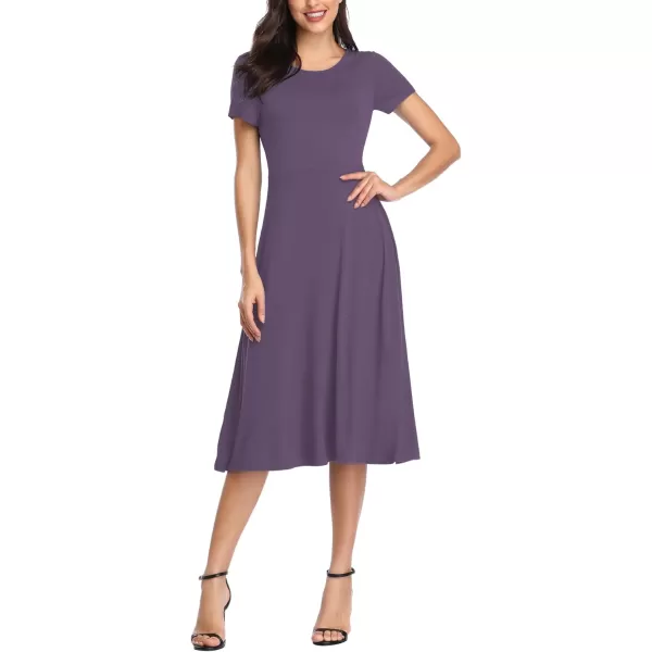Urban CoCo Womens Vintage Short Sleeve High Waist Flared Midi Casual Summer DressGreyish Purple