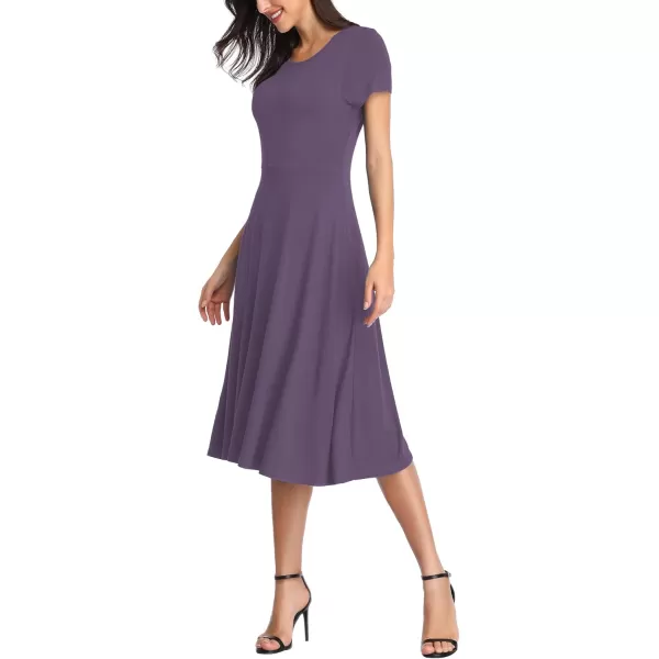 Urban CoCo Womens Vintage Short Sleeve High Waist Flared Midi Casual Summer DressGreyish Purple