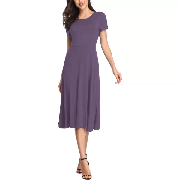 Urban CoCo Womens Vintage Short Sleeve High Waist Flared Midi Casual Summer DressGreyish Purple
