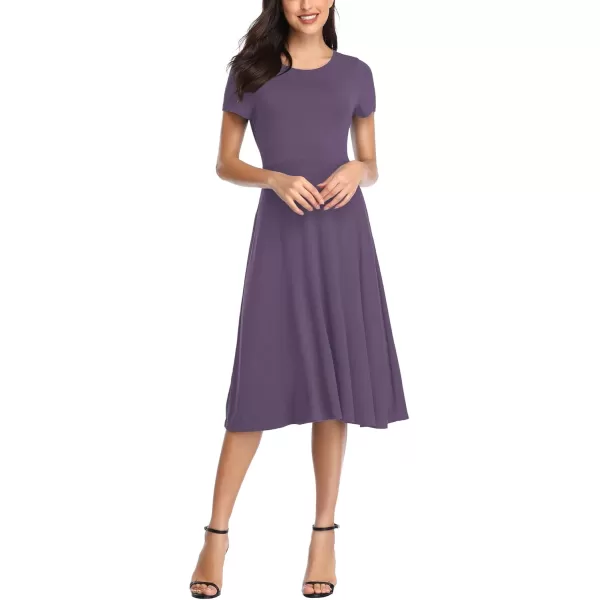 Urban CoCo Womens Vintage Short Sleeve High Waist Flared Midi Casual Summer DressGreyish Purple