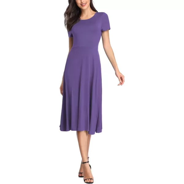 Urban CoCo Womens Vintage Short Sleeve High Waist Flared Midi Casual Summer DressLight Purple