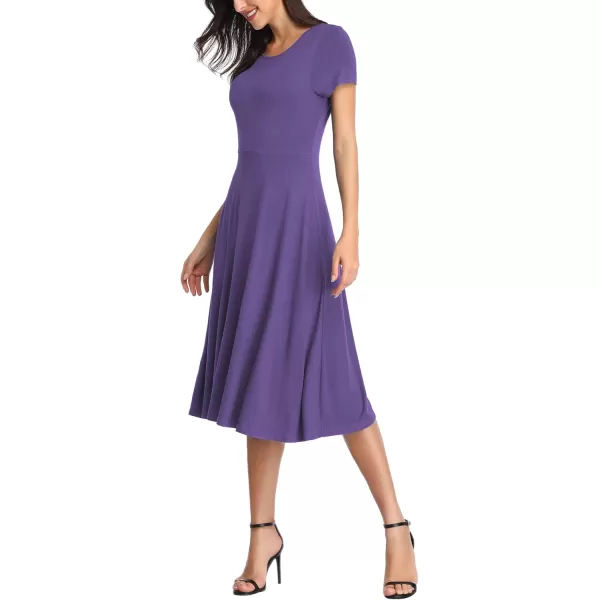 Urban CoCo Womens Vintage Short Sleeve High Waist Flared Midi Casual Summer DressLight Purple