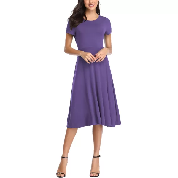 Urban CoCo Womens Vintage Short Sleeve High Waist Flared Midi Casual Summer DressLight Purple
