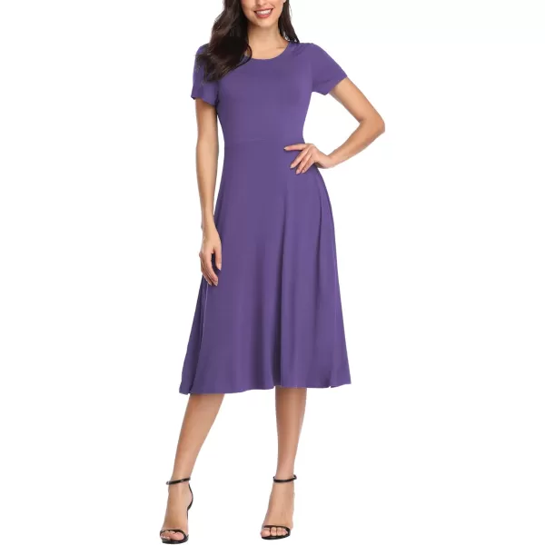Urban CoCo Womens Vintage Short Sleeve High Waist Flared Midi Casual Summer DressLight Purple