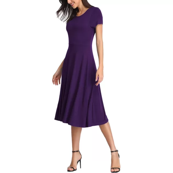 Urban CoCo Womens Vintage Short Sleeve High Waist Flared Midi Casual Summer DressPurple
