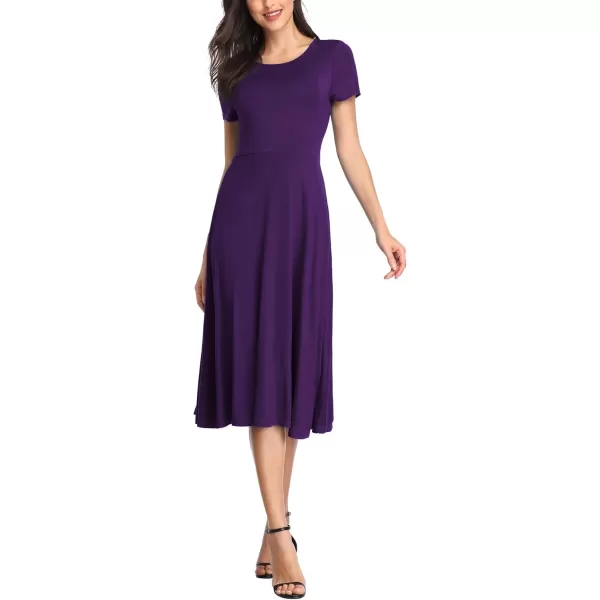 Urban CoCo Womens Vintage Short Sleeve High Waist Flared Midi Casual Summer DressPurple
