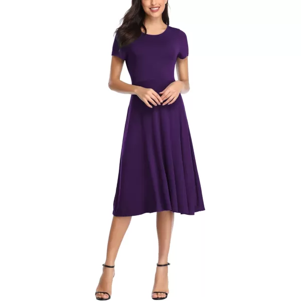 Urban CoCo Womens Vintage Short Sleeve High Waist Flared Midi Casual Summer DressPurple