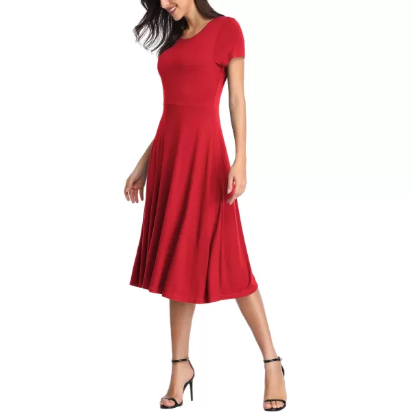 Urban CoCo Womens Vintage Short Sleeve High Waist Flared Midi Casual Summer DressRed