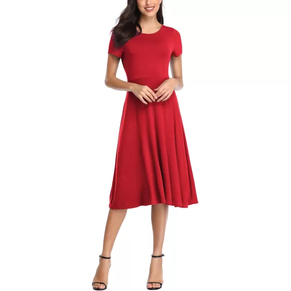 Urban CoCo Womens Vintage Short Sleeve High Waist Flared Midi Casual Summer DressRed