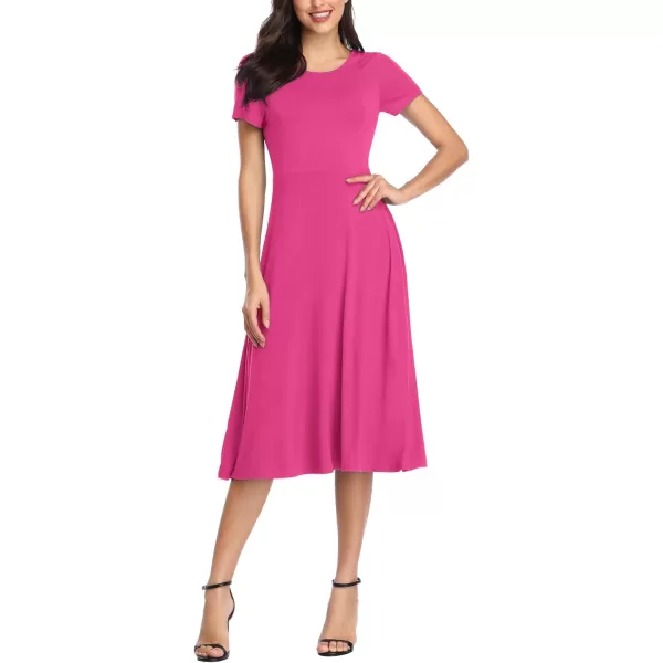 Urban CoCo Womens Vintage Short Sleeve High Waist Flared Midi Casual Summer DressRose