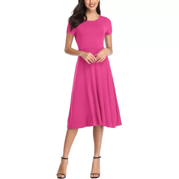 Urban CoCo Womens Vintage Short Sleeve High Waist Flared Midi Casual Summer DressRose