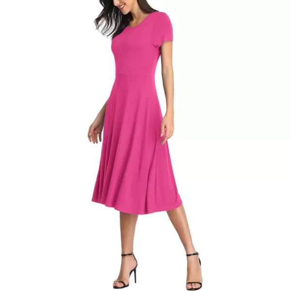 Urban CoCo Womens Vintage Short Sleeve High Waist Flared Midi Casual Summer DressRose