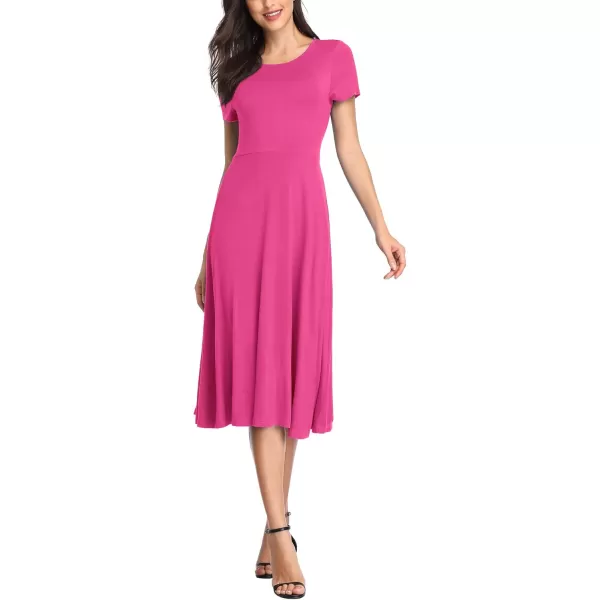 Urban CoCo Womens Vintage Short Sleeve High Waist Flared Midi Casual Summer DressRose