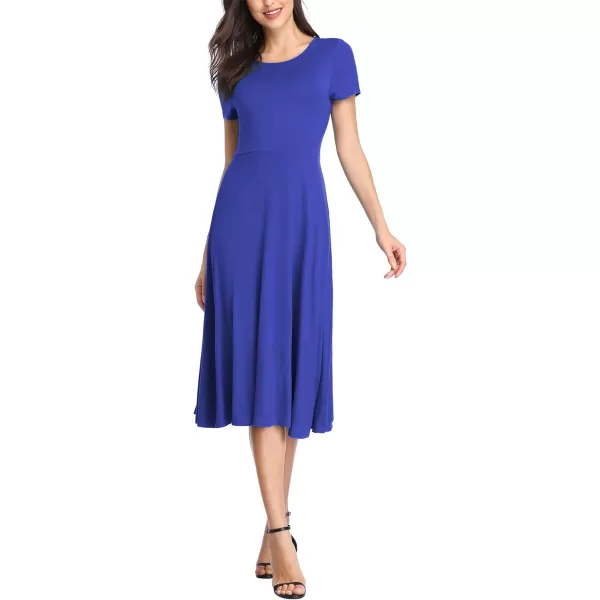 Urban CoCo Womens Vintage Short Sleeve High Waist Flared Midi Casual Summer DressRoyal Blue
