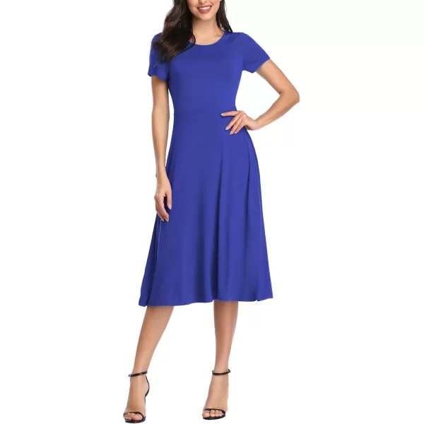 Urban CoCo Womens Vintage Short Sleeve High Waist Flared Midi Casual Summer DressRoyal Blue