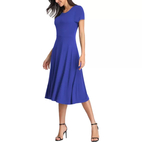 Urban CoCo Womens Vintage Short Sleeve High Waist Flared Midi Casual Summer DressRoyal Blue