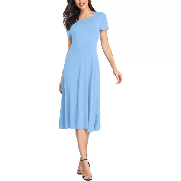Urban CoCo Womens Vintage Short Sleeve High Waist Flared Midi Casual Summer DressSerenity Blue